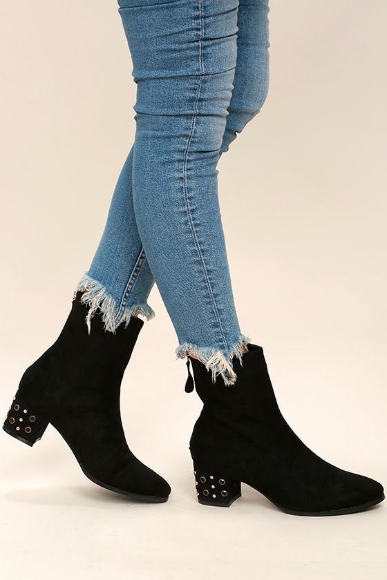 Cute Black Mid-Calf Boots - Studded Boots - Vegan Suede Boots - - Lulus