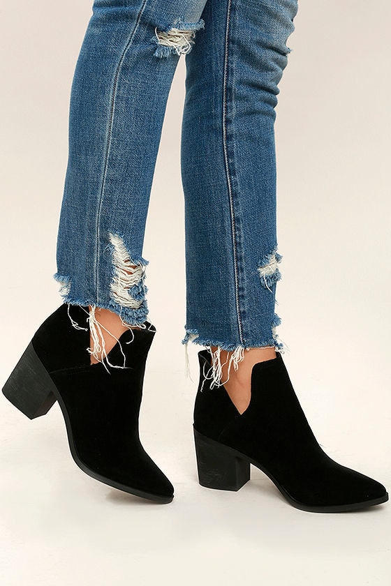 Cute Black Booties - Vegan Suede Booties - Cutout Booties - $23.00