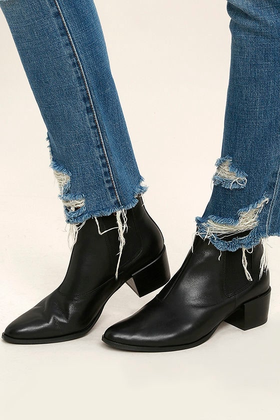 Steve Madden Vanity Boots - Black Leather Booties - Pointed Ankle ...