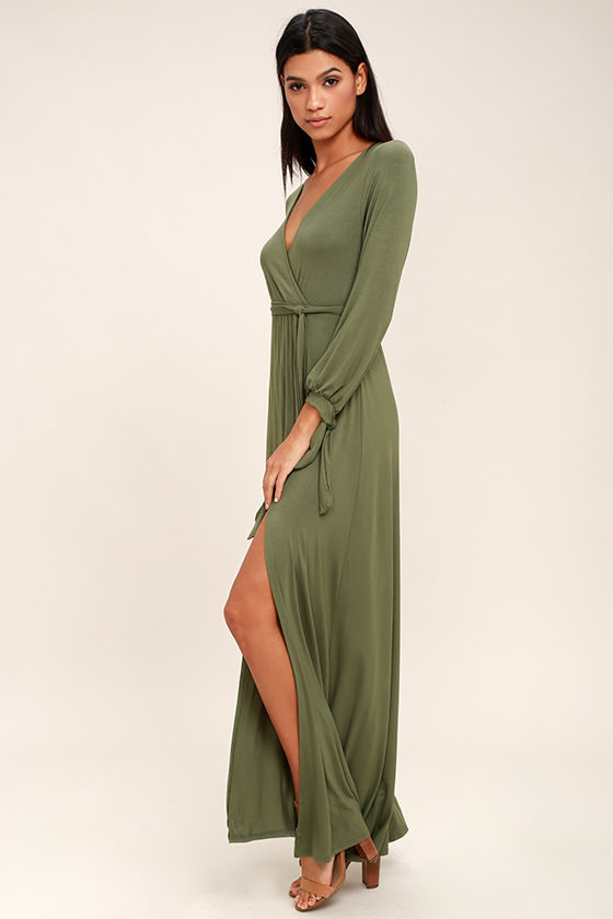 long sleeve olive green dress