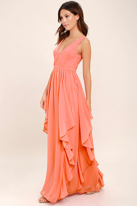 Lovely Coral Pink Dress - Maxi Dress - Bridesmaid Dress - $92.00 - Lulus