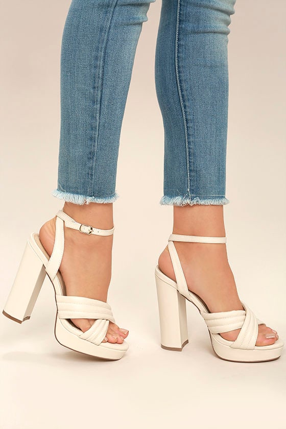 Sexy Cream Heels - Platform Heels - Vegan Leather Heels - $42.00 - Lulus