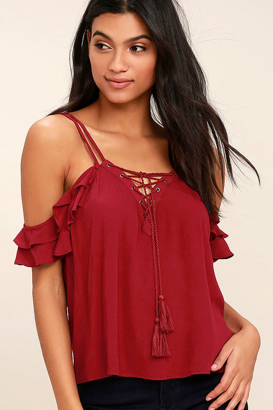 red lace up top