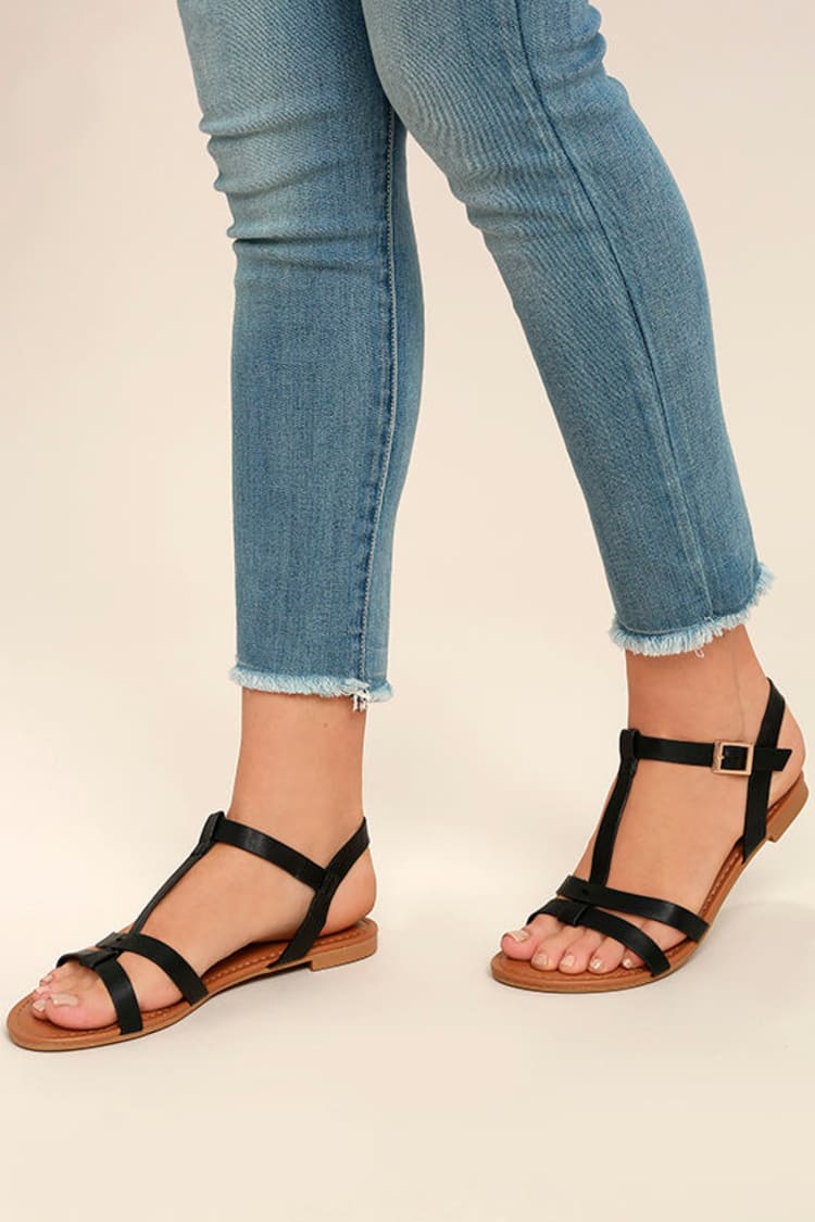 Cute Black Flat Sandals - Strappy Black Sandals - Vegan Leather Sandals -  $17.00 - Lulus
