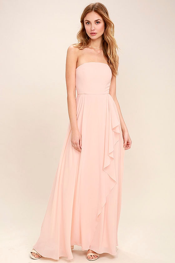 pink strapless gown