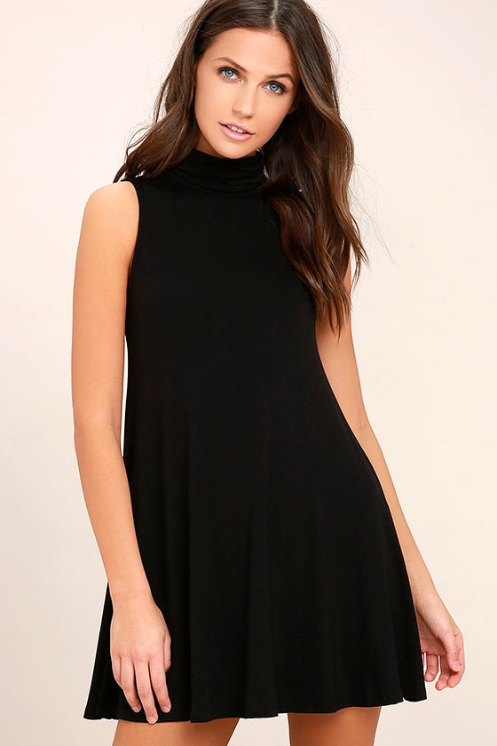 Cool Black Dress - Swing Dress - Mock Neck Dress - $38.00 - Lulus