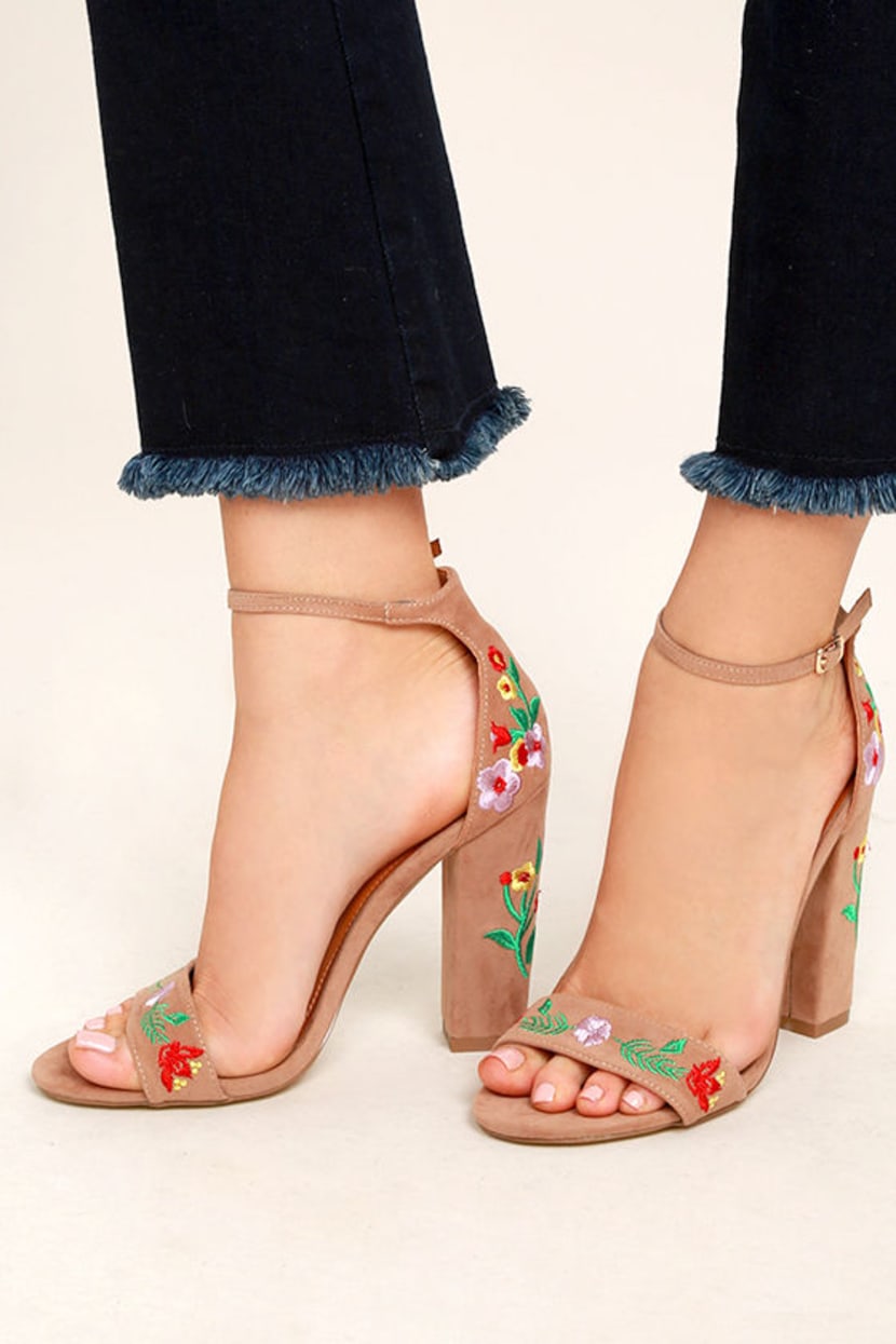 Chic Taupe Heels - Vegan Suede Heels - Embroidered Heels - $38.00 - Lulus