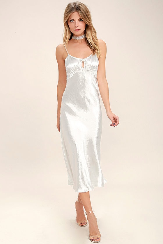 Lovely White Dress - Midi Dress - Slip Dress - Satin Slip Dress - $74.00 -  Lulus