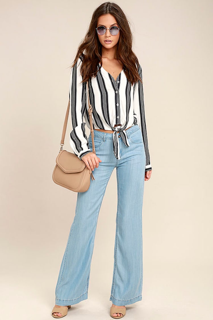 Light Blue Pants - Cute Chambray Pants - Wide-Leg Pants - Lulus