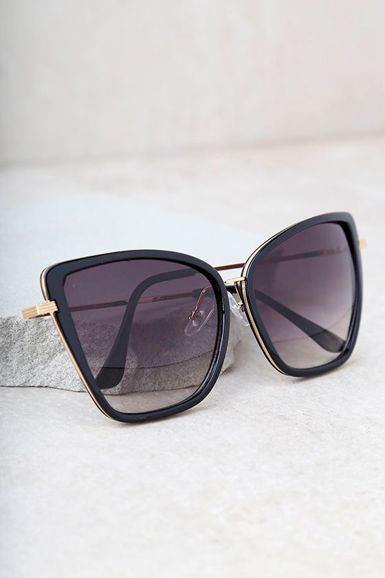 Chic Black Sunglasses - Cat-Eye Sunglasses - Black and Gold Sunglasses ...
