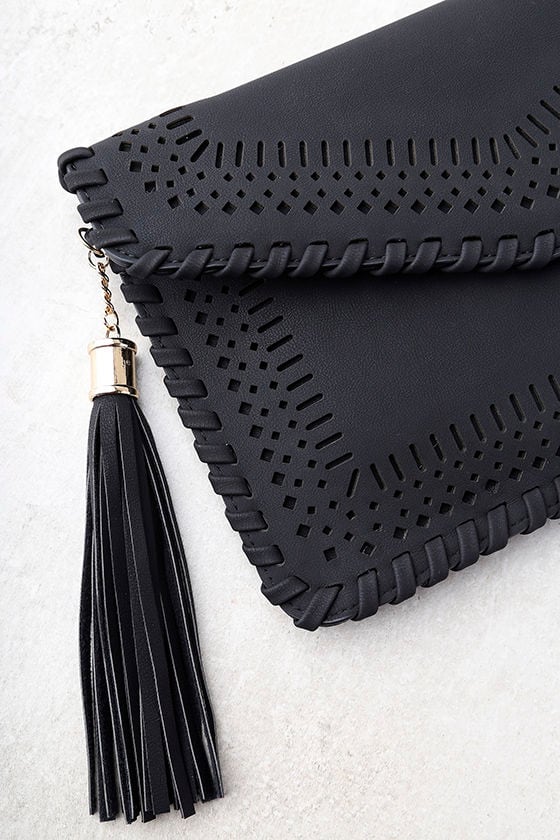 black woven clutch