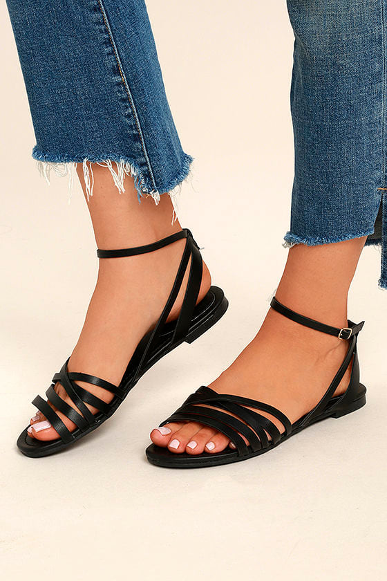 Cute Black Ankle Strap Heels - Black Flat Sandals - Strappy Black Sandals -  $19.00 - Lulus