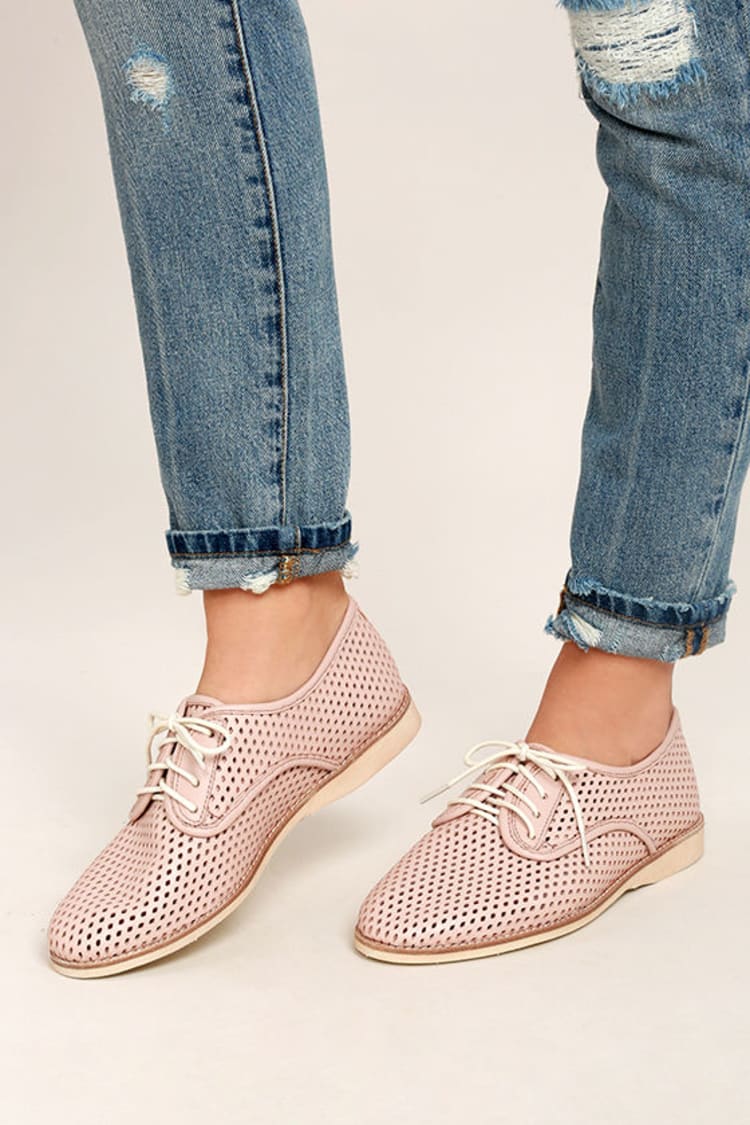Rollie Derby Punch Chalk Pink - Perforated Oxfords - Leather Oxfords - Lulus