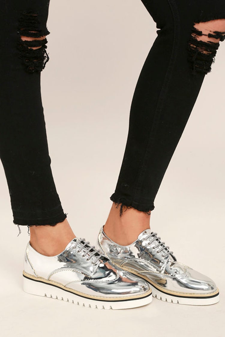 Chic Silver Oxfords - Platform Oxfords - Platform Sneakers - Metallic  Oxfords - $47.00 - Lulus