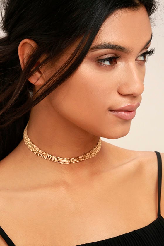 Lovely Gold Choker - Beaded Choker Necklace - Gold Layered Choker - $17 ...