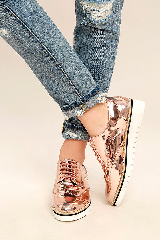 Chic Rose Gold Oxfords - Platform Oxfords - Platform Sneakers - Metallic  Oxfords - $47.00 - Lulus