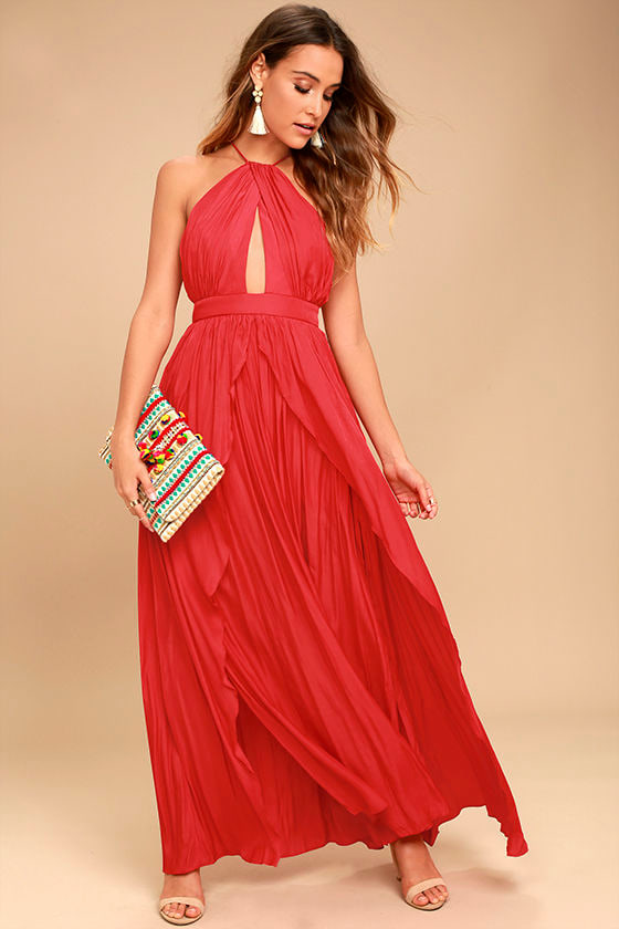 Lovely Red Dress - Maxi Dress - Halter Dress - $94.00 - Lulus