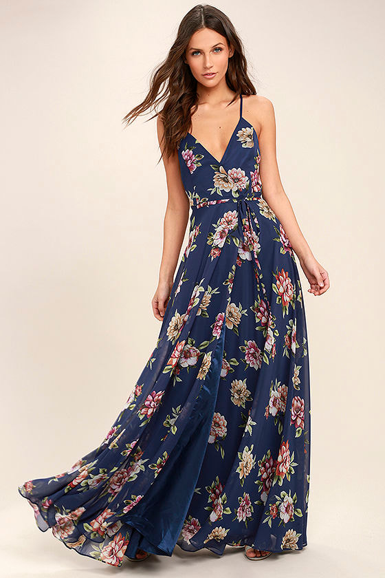 blue floral maxi dress with sleeves