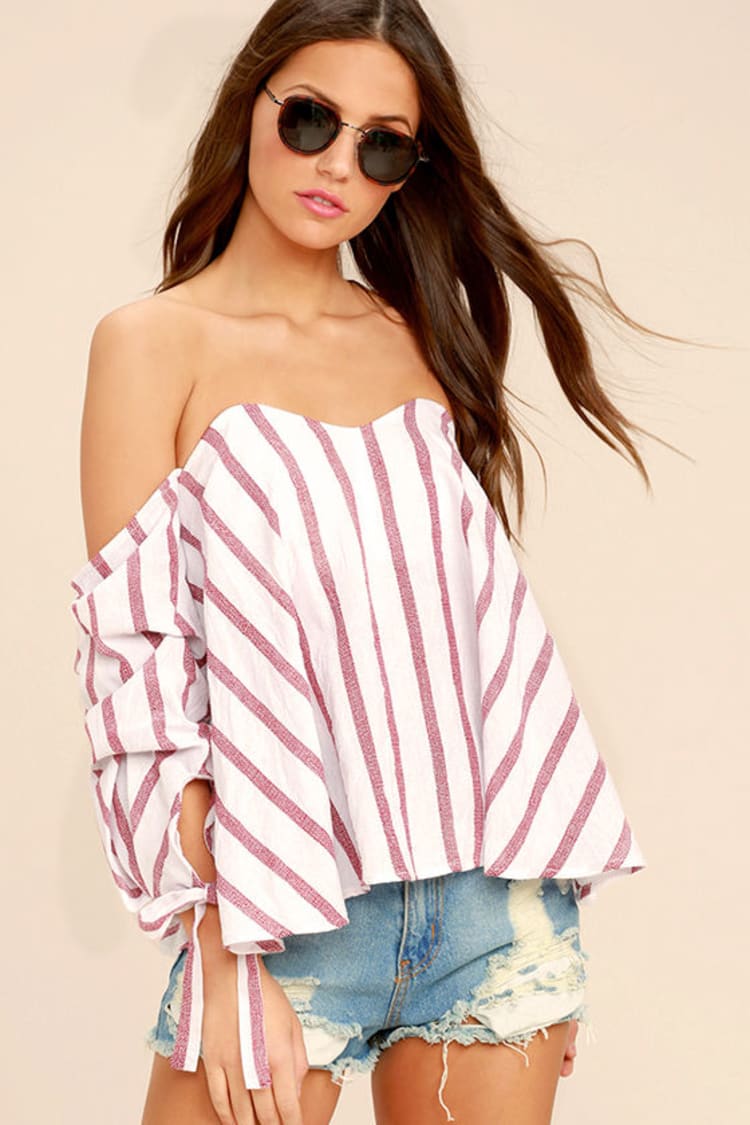 Cute Red and White Top - Striped Top - Off-the-Shoulder Top - $49.00 - Lulus