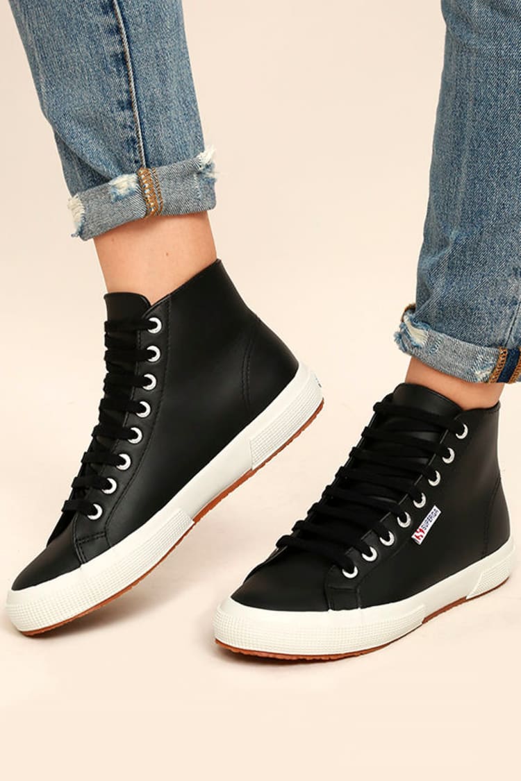 Superga 2795 FGLU Black - Leather High-Top Sneakers - Black Sneakers -  $109.00 - Lulus