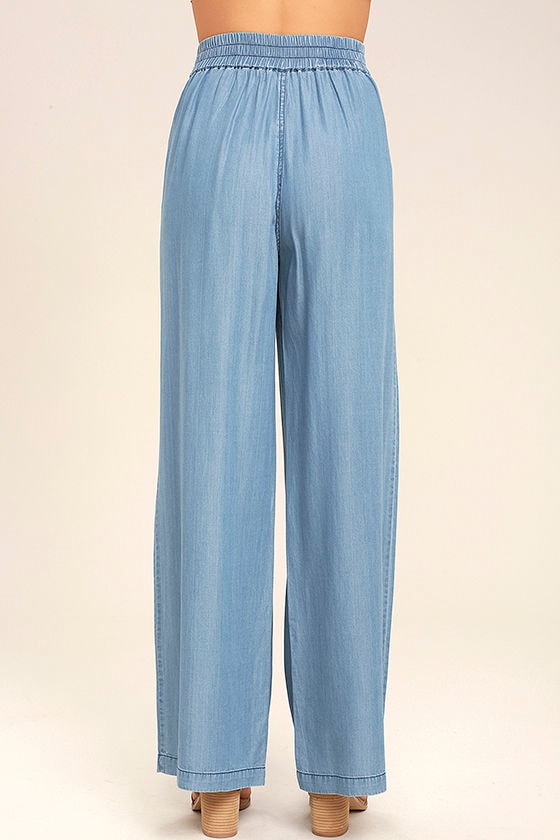 Chic Chambray Pants - Blue Wide-Leg Pants - Blue Chambray Pants - $71.00