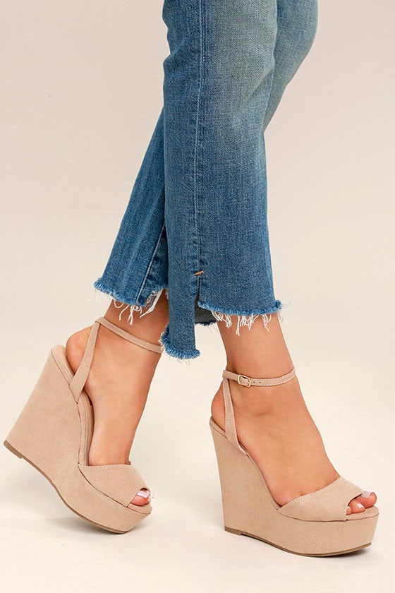 Suede Wedges - Ankle Strap Wedges 