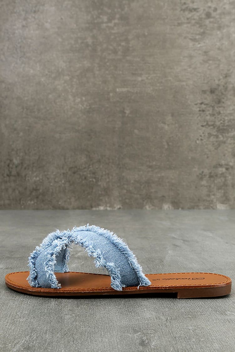 Cool Blue Denim Sandals - Slide Sandals - Denim Slides - $19.00 - Lulus
