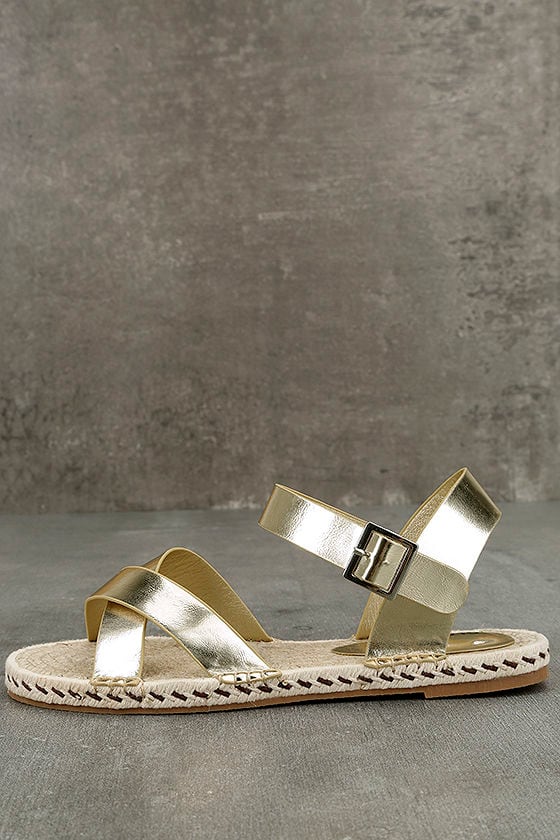 Cute Gold Flat Sandals - Espadrille Flat Sandals - Gold Espadrilles -  $44.00 - Lulus