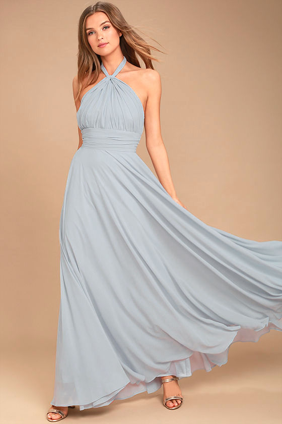 Elegant Blue Grey Dress - Maxi Dress 