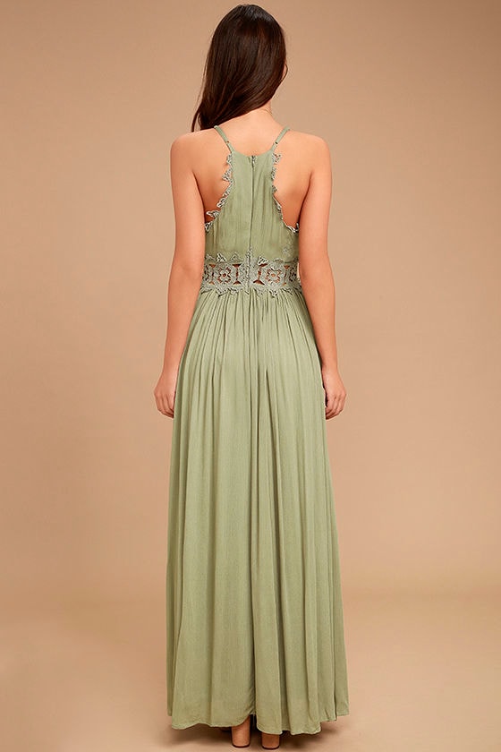 Sage Green  Maxi Dress  Lace Maxi Dress  Plunge Neck Maxi