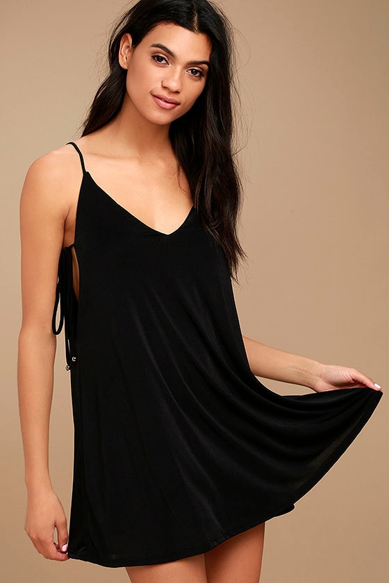 Sexy Black Swing Dress - Black Mini Dress - Tie Side Dress - $42.00 - Lulus