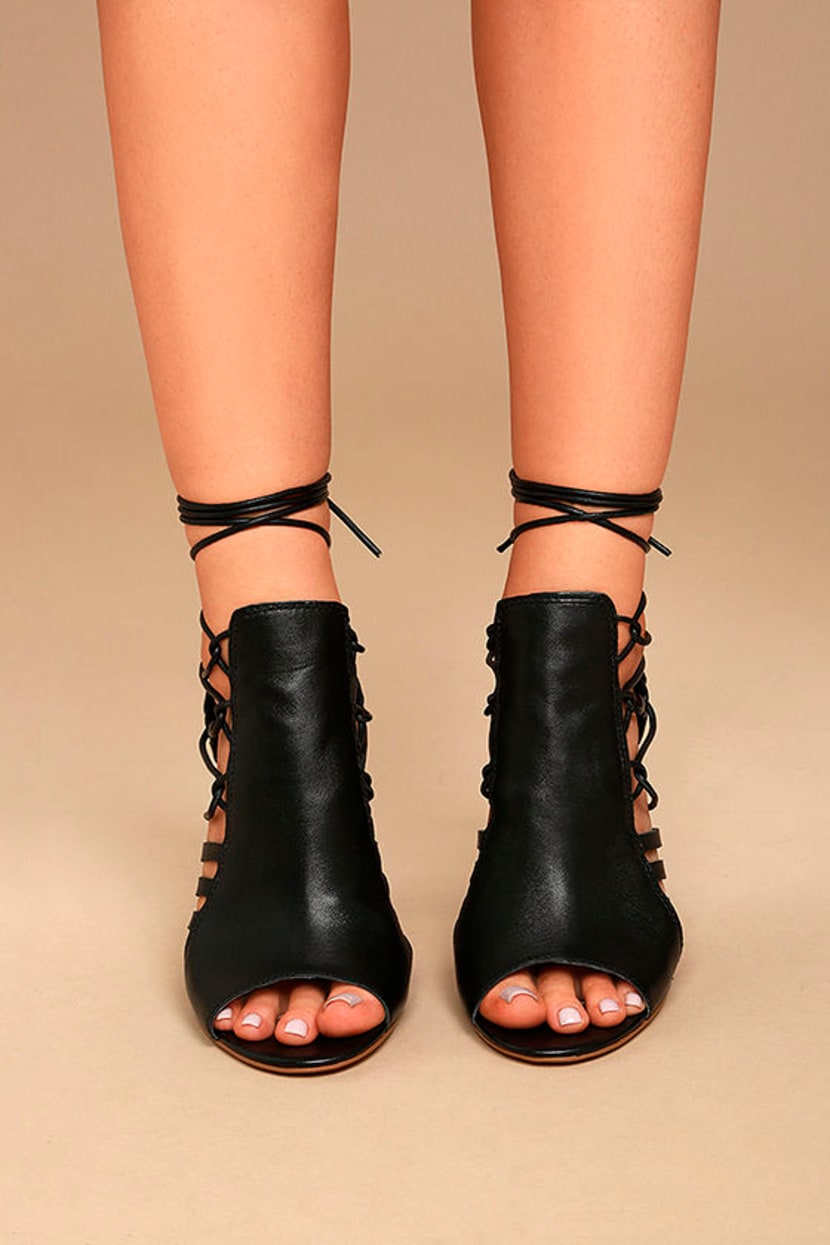 Sbicca Adette Booties - Black Leather Booties - Lace-Up Booties - Peep-Toe  Booties - $109.00 - Lulus