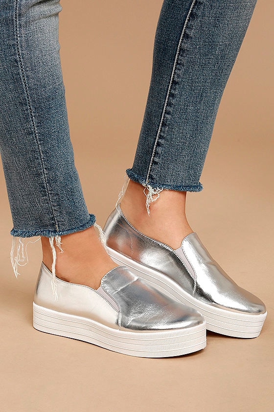 slip on silver sneakers