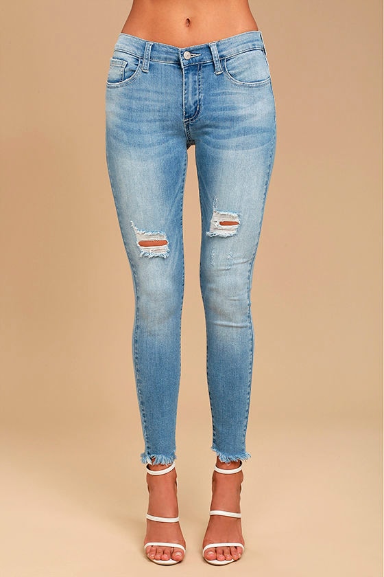 distressed bottom skinny jeans