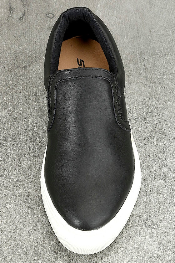 Trendy Black Sneakers - Slip-On Sneakers - Vegan Leather Sneakers - $32.00