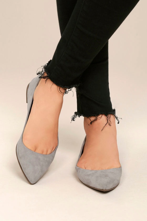 Vegan Suede Flats - Pointed Toe Flats 