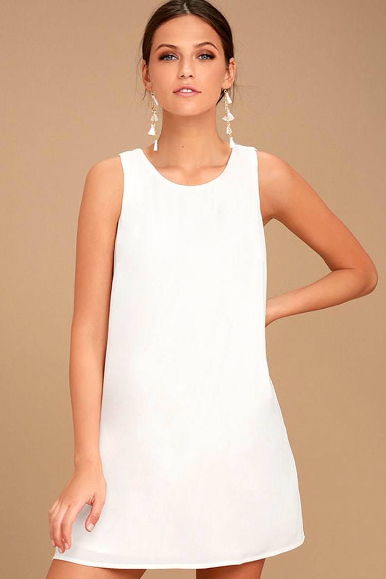 Lovely White Dress - White Shift Dress - Sleeveless Shift Dress - Lulus