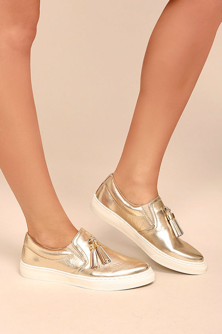 Trendy Slip-On Sneakers - Gold Sneakers - Vegan Leather Sneakers - $32.00 -  Lulus
