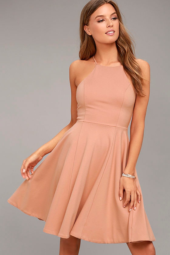 blush color midi dress