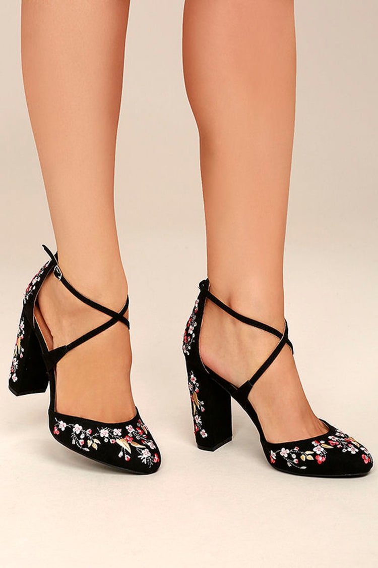 Cute Embroidered Heels - Ankle Strap Heels - Floral Heels - Vegan Heels -  $49.00 - Lulus