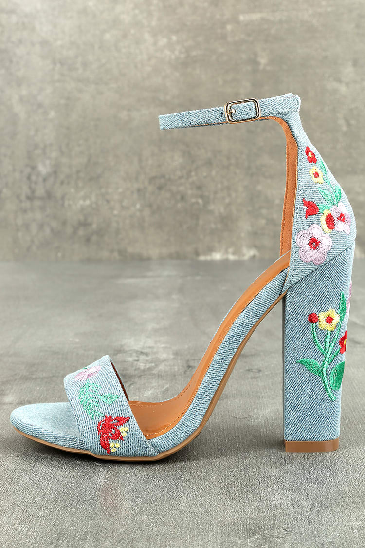 Blue Heels - Floral Print Sandals - High Heel Sandals - Lulus
