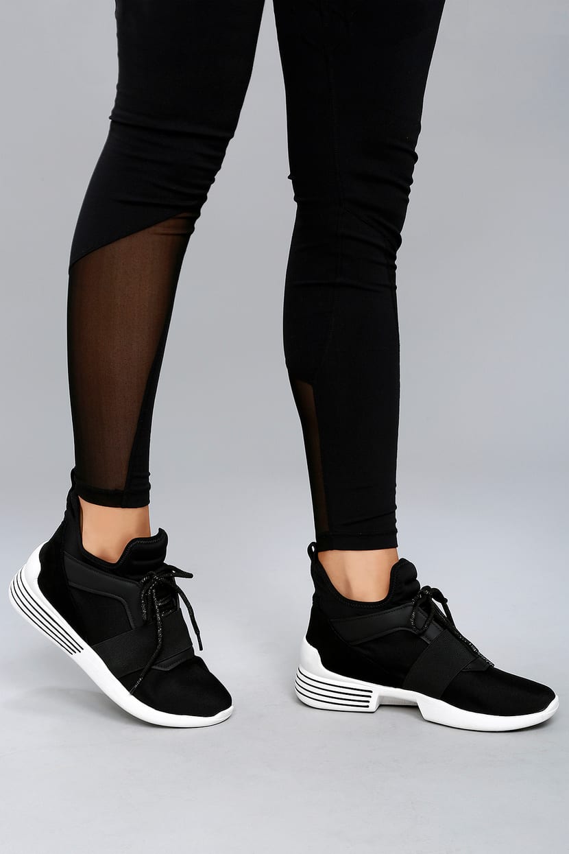 Kendall + Kylie Braydin3 - Hidden Wedge Sneakers - Black and White Sneakers  - Slip-On Sneakers - Lulus