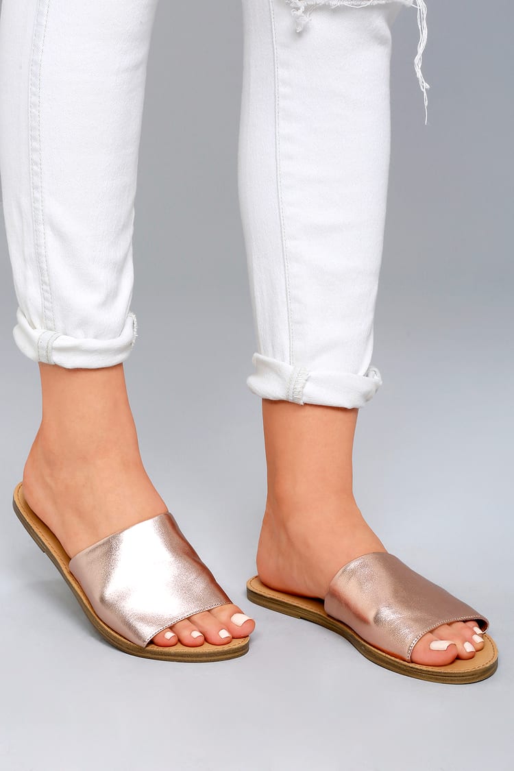 Steve Madden Grace Rose Gold Sandals - Leather Slide Sandals - Metallic  Sandals - $49.00 - Lulus