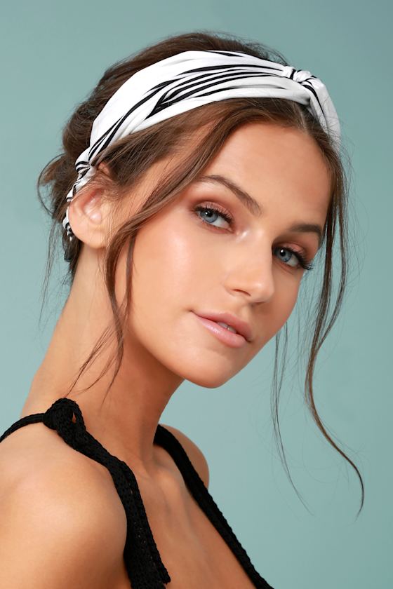 Trendy Headband Black and White Striped Headband Satin Headband Lulus