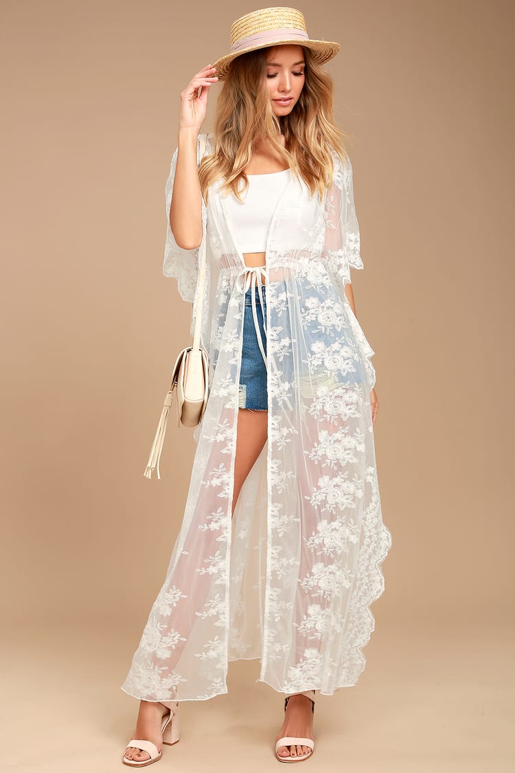 Stunning White Kimono Top - Lace Kimono Top - Long Kimono Top - Lulus