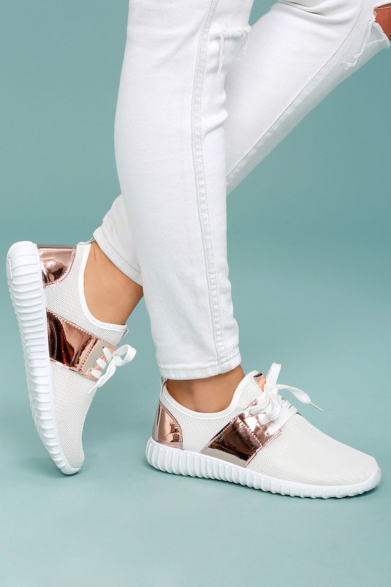 White Knit Sneakers - Rose Gold Sneakers - Chic Sneakers - White and Gold  Sneakers - Lulus
