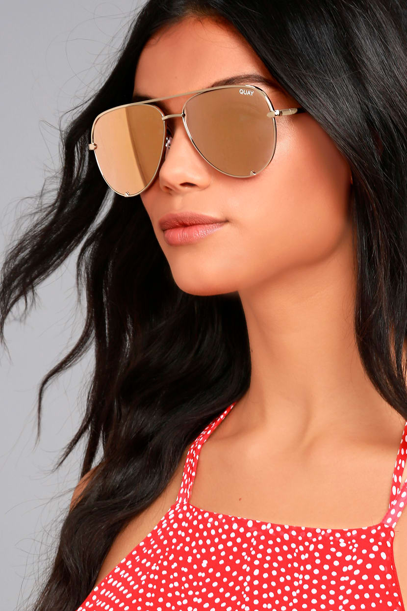Quay High Key Sunglasses - Gold Aviator Sunglasses - Yellow Mirrored  Sunglasses - Lulus