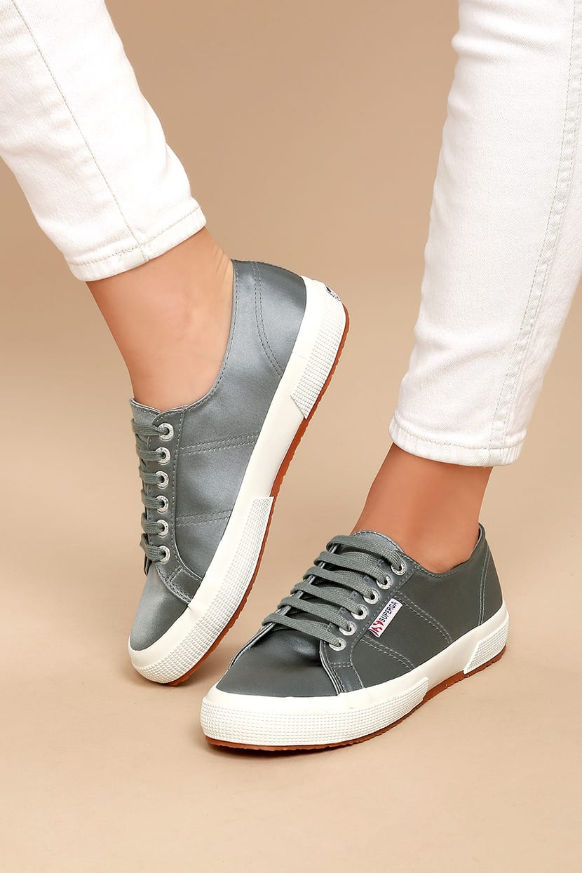 Superga 2750 Satin - Grey Sneakers - Grey Lace-Up Sneakers - Lulus