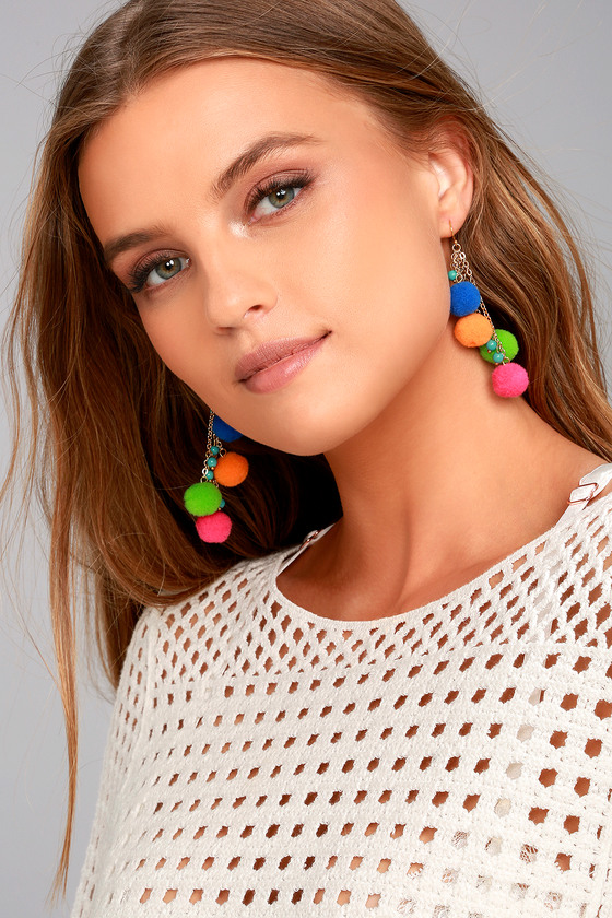 Celebrated Multi Color Pom Pom Earrings