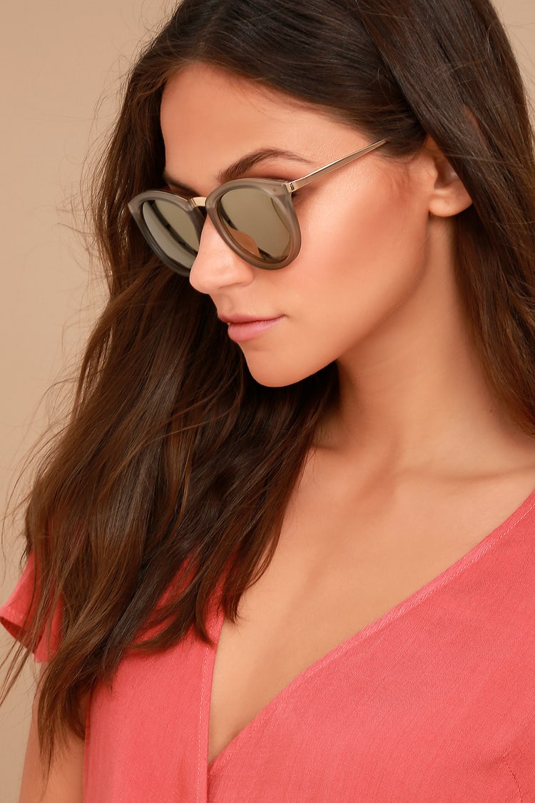 Le Specs No Smirking - Matte Grey Sunglasses - Gold Sunglasses - Lulus